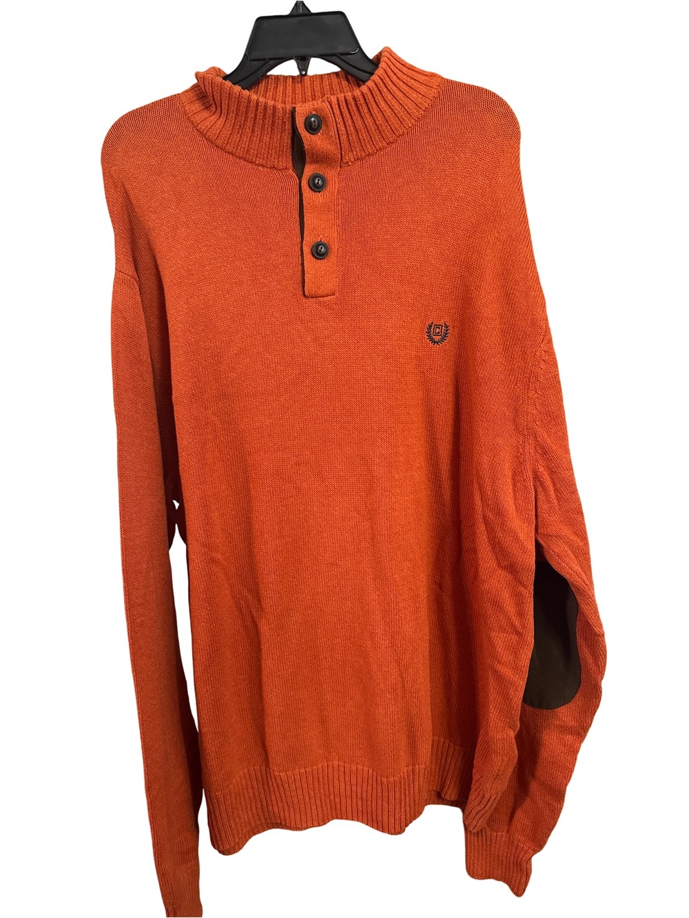 Chaps Men's Orange Zip-Up Knit Pullover with Buttoned Mock Neck